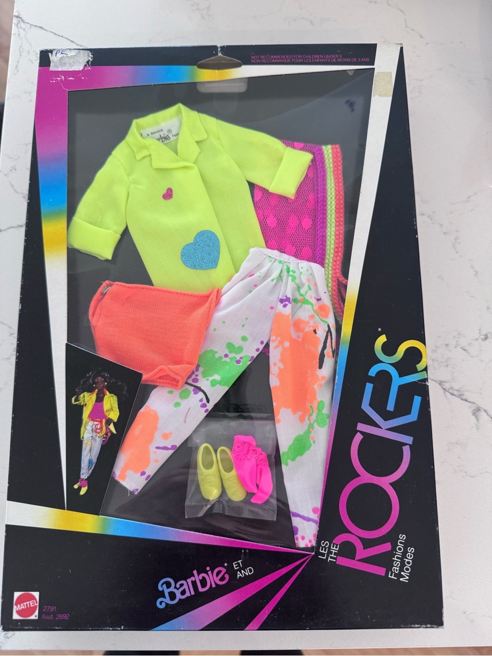 Vintage Barbie Neon Jacket & Splatter Pants Fashion Set — Lime, Pink, Coral